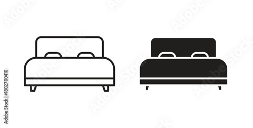 Bed icon flat vector illustration. Black Thin Line Icon Emblem Concept
