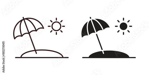 Beach icon flat vector illustration. Black Thin Line Icon Emblem Concept