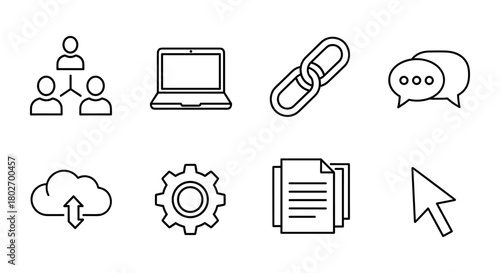 Modern linear icons for digital communication and technology concepts