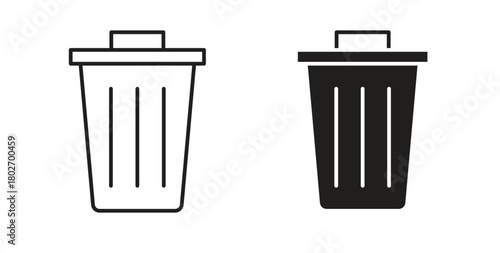 Bin icon flat vector illustration. Black Thin Line Icon Emblem Concept