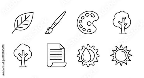 Minimalist line art icons for nature, art, and documents