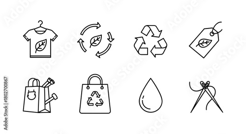 Eco-friendly icons: recycling, sustainable fashion, and waste reduction