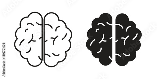 Brain icon flat vector illustration. Black Thin Line Icon Emblem Concept