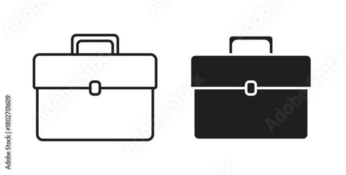 Briefcase icon flat vector illustration. Black Thin Line Icon Emblem Concept