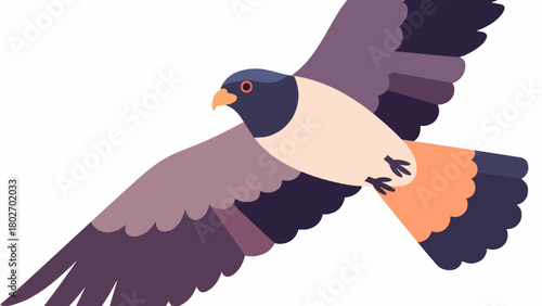 Stylized illustration of a falcon in flight with wings spread wide