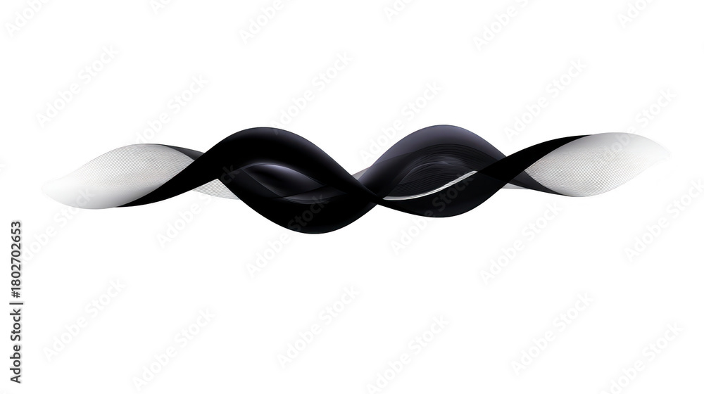 Fototapeta premium Abstract black and white wave, modern minimal design, smooth flowing shape, isolated on transparent background, creative digital art, elegant and futuristic style