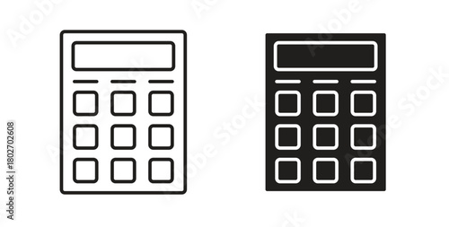 Calculator icon flat vector illustration. Black Thin Line Icon Emblem Concept