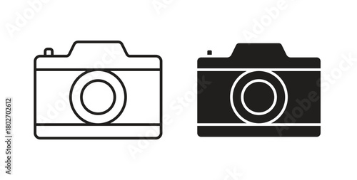 Camera icon flat vector illustration. Black Thin Line Icon Emblem Concept