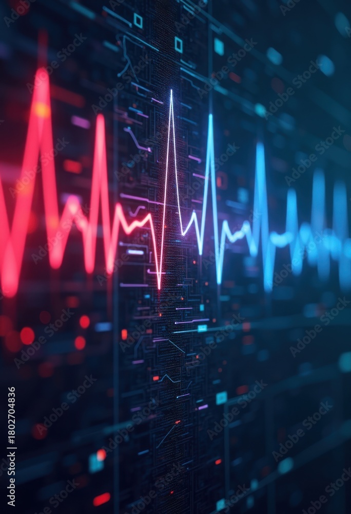 Obraz premium Dynamic Cardiac Rhythm Waveform Visualization Electronic Signal Graph Trends