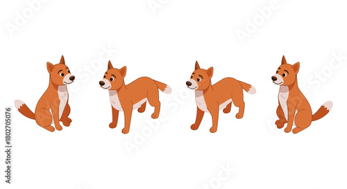 Cute cartoon dog in various poses on white background