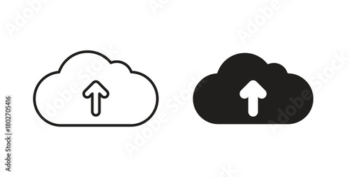 Cloud upload icon flat vector illustration. Black Thin Line Icon Emblem Concept