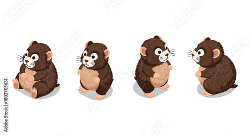 Cute cartoon hamster characters in various poses on white background