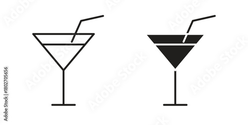 Cocktail icon flat vector illustration. Black Thin Line Icon Emblem Concept