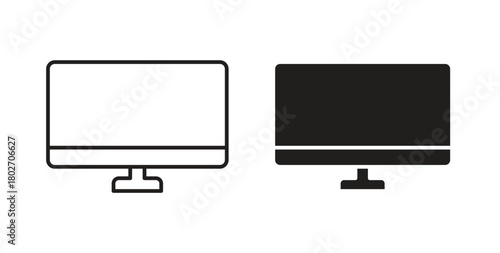 Computer screen icon flat vector illustration. Black Thin Line Icon Emblem Concept