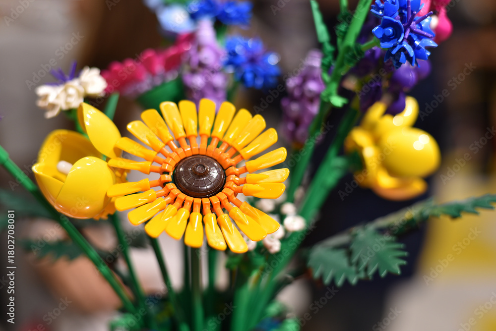 Naklejka premium Warsaw, August 6, 2024. A bouquet made of Lego.