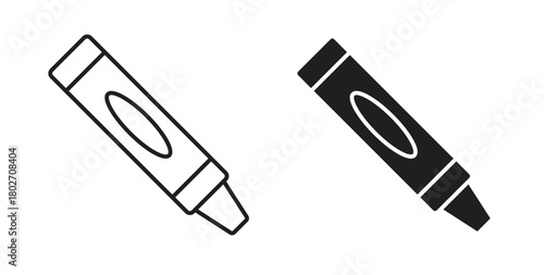 Crayon icon flat vector illustration. Black Thin Line Icon Emblem Concept
