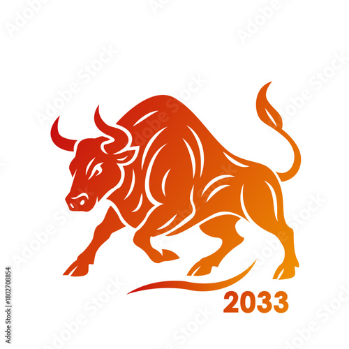 Happy New year of the ox 2033 greeting card for the Year of the Goat according to the Chinese calendar. Vector illustration.