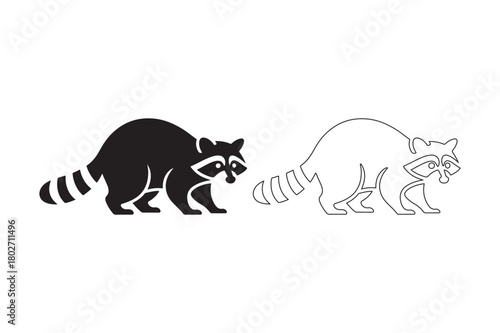 Black silhouette and outline of a raccoon side by side