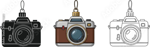 Camera christmas ornament, available in color, silhouette, and outline versions for holiday decoration