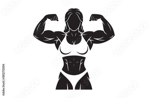 Silhouette of a muscular woman flexing her biceps