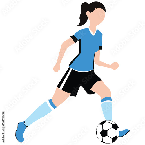 Female Soccer Player Kicking Ball - Flat Vector Illustration"

