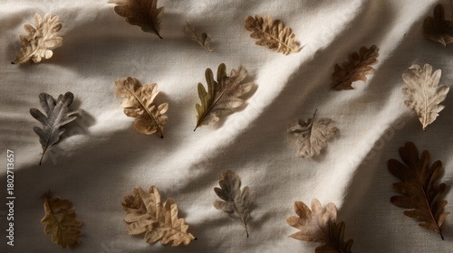 Autumn Leaves Arrangement on Fabric with Soft Natural Light