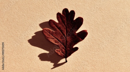 Detailed Close-up of a Red Oak Leaf on Textured Paper Background