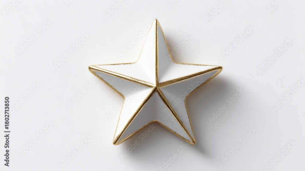 Fototapeta premium Elegant gold star decoration with reflective highlights, five-point shape, clean white isolation