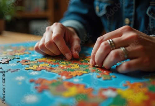 Dedicated Puzzle Enthusiast Engrossed in Thrilling Thousand Piece Jigsaw Challenge