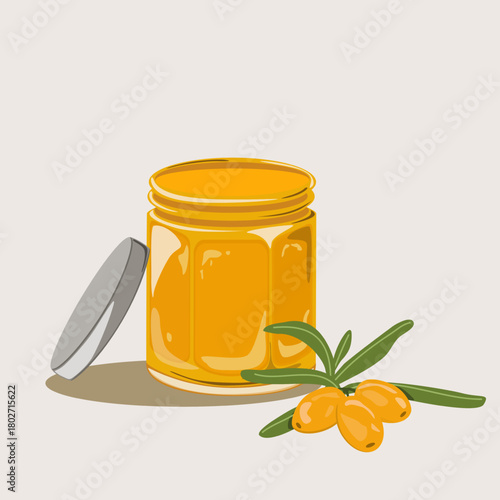 Sea buckthorn branch and sea buckthorn jam
