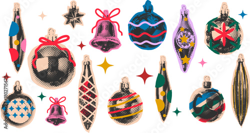 Christmas Ornaments Halftone Pop Art Elements Collection