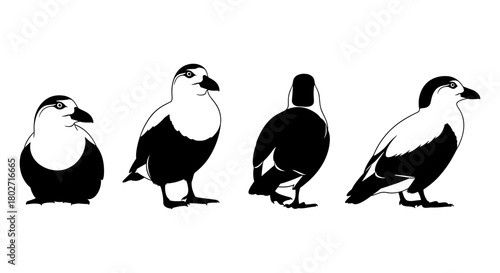 Penguin silhouette set in various poses showcasing side and back views