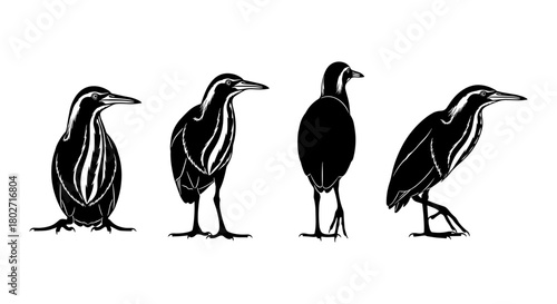 Black heron silhouette variations on white background