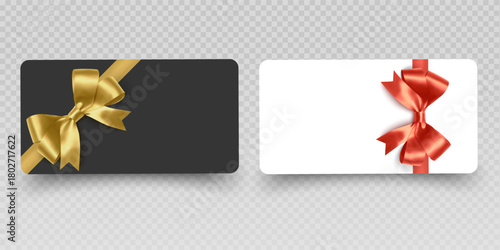 Blank Gift Cards and Vouchers with Red Ribbon Mockup