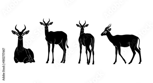 Silhouette antelope set: graceful stances of elegant wildlife