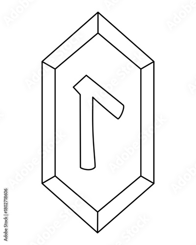 Laguz or Laukaz, the Elder Futhark rune, symbolizing water, flow, intuition, and the subconscious – vector linear image for coloring. Outline. Runestone