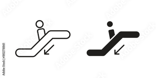 Escalator icon flat vector illustration. Black Thin Line Icon Emblem Concept