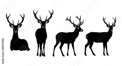 Deer silhouette set: elegant wildlife in different poses for nature themes