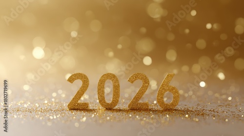 Happy New Year 2026 greeting card with golden numbers