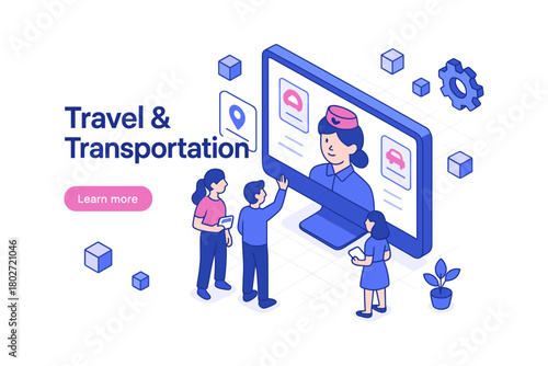Digital travel and transportation concept with isometric online assistance