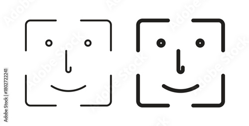 Face id icon flat vector illustration. Black Thin Line Icon Emblem Concept