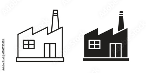 Factory icon flat vector illustration. Black Thin Line Icon Emblem Concept
