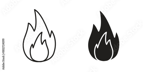 Fire icon flat vector illustration. Black Thin Line Icon Emblem Concept