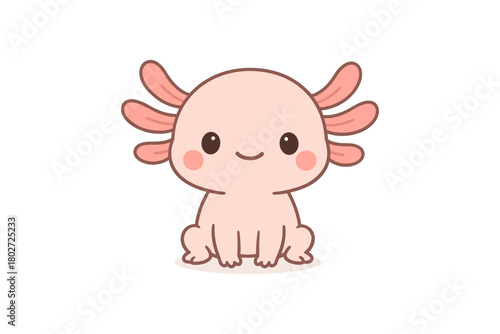 Cute axolotl drawing with smiling face and pink details on white background