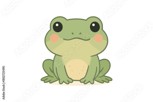 Cute cartoon frog with blush cheeks on white background