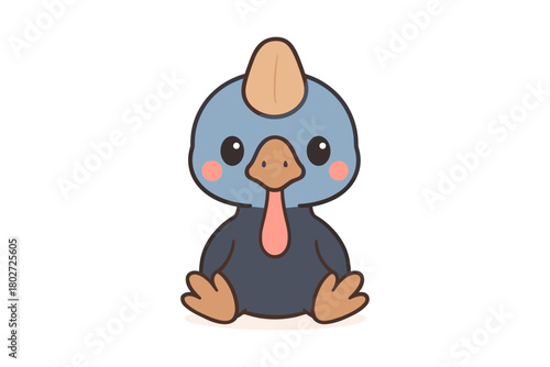 Cute baby dinosaur cartoon with blue head and pink cheeks on white background