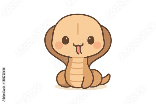 Cute kawaii cobra with tongue out on white background