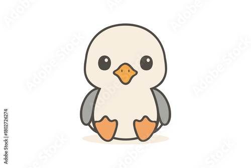 Cute cartoon penguin with big eyes in minimalist style on white background