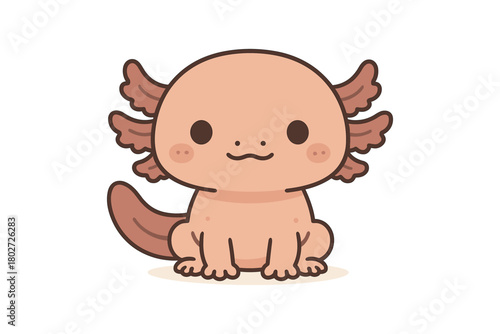 Cute kawaii axolotl character with smiling face and wavy gills
