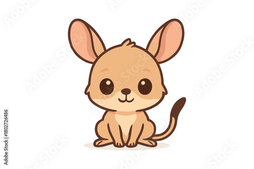 Cute kawaii cartoon fennec fox with large ears on white background